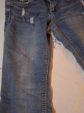 Distressed Blue Denim Jeans 7/8 260876